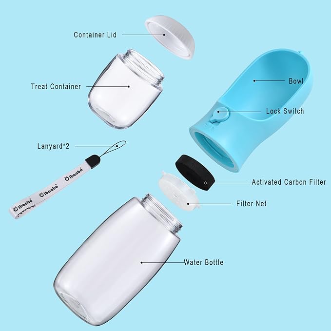 Cibaabo Dog Water Bottle with Food Container, Travel Puppy Water Bowl, Portable - Image 3