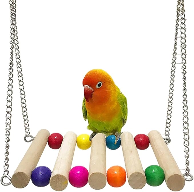 Bird Swing, Parakeet Swing, Parrot Perch Stand, Natural Wooden Swing Hanging by Unknown