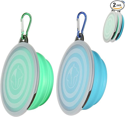 SLSON Collapsible Bowl with Cover Lids, 2 Pack Dog Travel Bowls Portable by SLSON