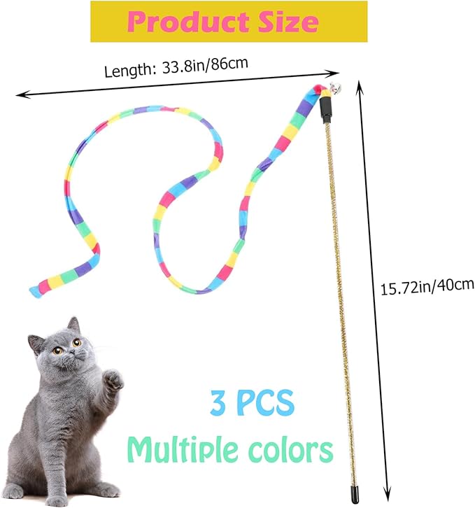 KABASI 3PCS Interactive Cat Rainbow Wand Toys, Colorful Cats String Toy Teaser - Image 3