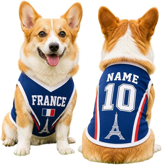 V-DECORPARKS Dog Jersey Custom Name Number, Pets Soccer Jersey by V-Decorparks