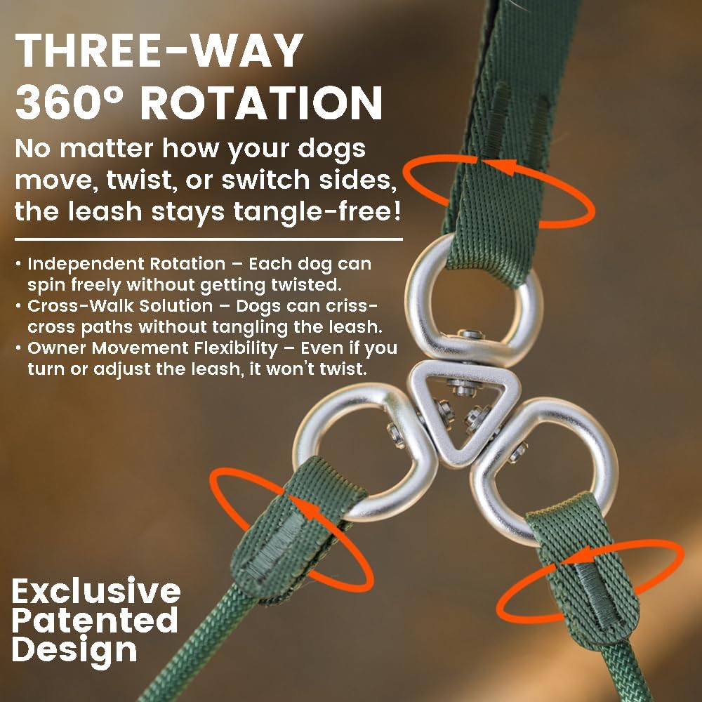 Howgo Double Slip Leash Slip Lead with Two Handles| Dual Dog Slip Lead for 2 Dogs,360° Swivel No Tangle | Dog Training Collar | Double Clip Leash Coupler and Splitter (Multicolor, 6FT)
