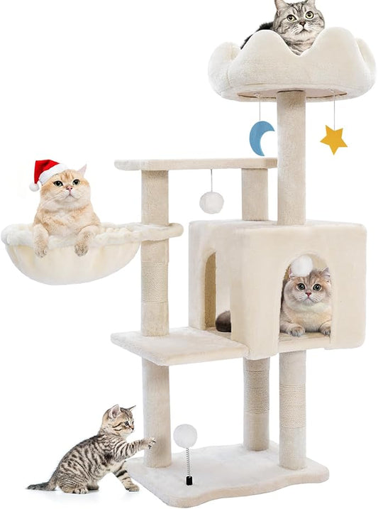 Cat Tree Tower with Metal Frame Hammock, Cat Towers with Scratching Post by Yungaspy