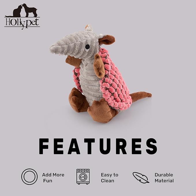 Hollypet Plush Dog Squeaky Toy Stuffed Armadillo Animal Pet Puppy Chew Toys - Image 6