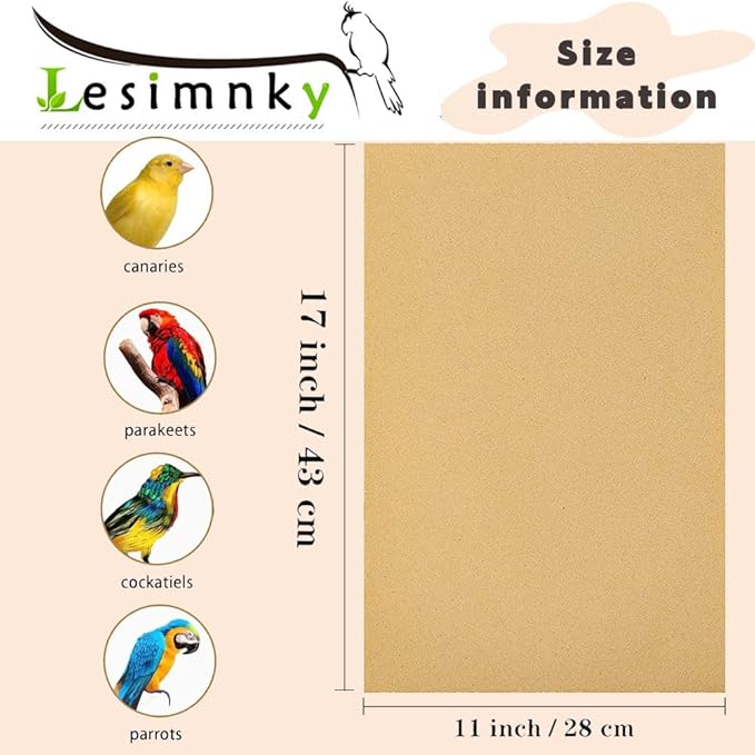 Bird Cage Liner 50-Pack 17” x 11” Gravel Paper Cuttable Pet Sandpaper Special - Image 2