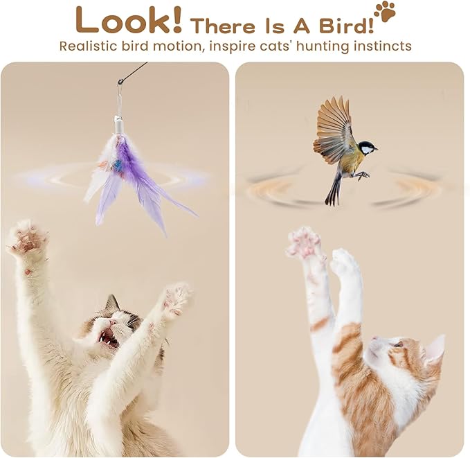 Pawaboo Feather Teaser Cat Toy, Interactive Feather Wands Cats Toy Flying - Image 4