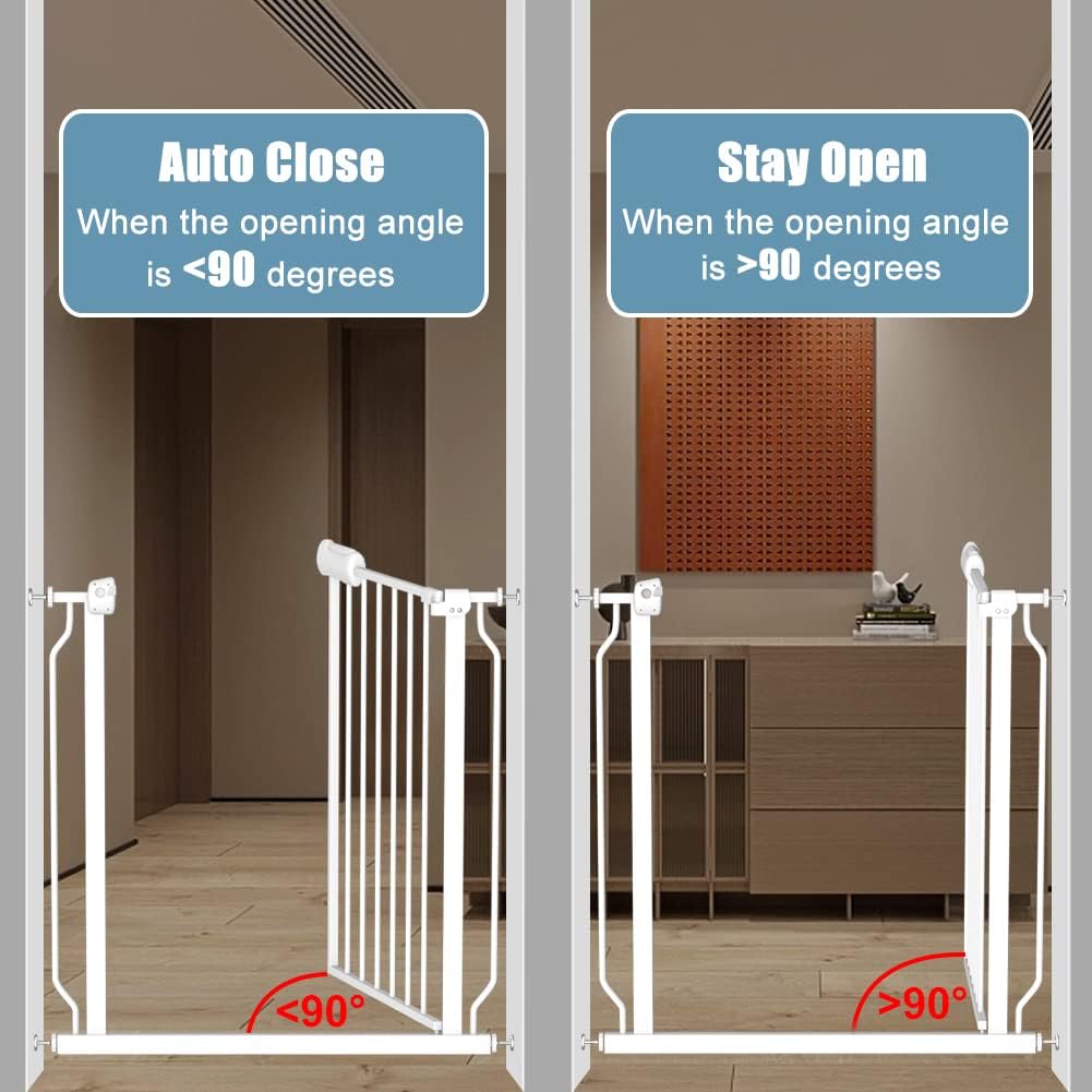 29-34 Inch Wide Baby Gate for Stairs Dog Gate Indoor Pressure Mounted No Drill Safety Child Gates for Kids or Pets Auto Close Pet Gates White