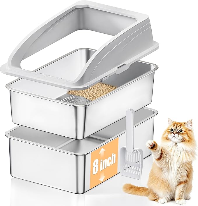 23.6"x15.7"x13.8" Stainless Steel Sifting Litter Box, XXL Sifting Cat Litter Box by APPKER