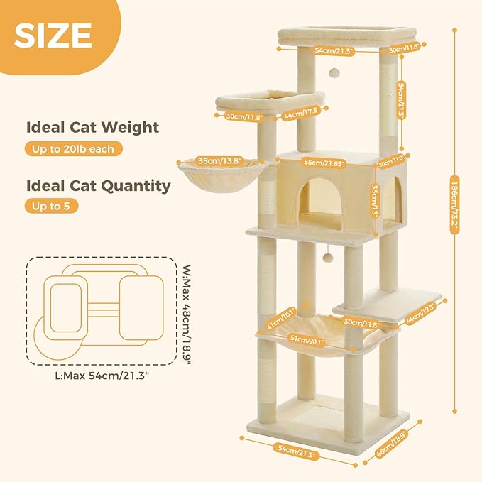 PAWZ Road Large Cat Tree, 73 Inches Tall Cat Tower - Image 2