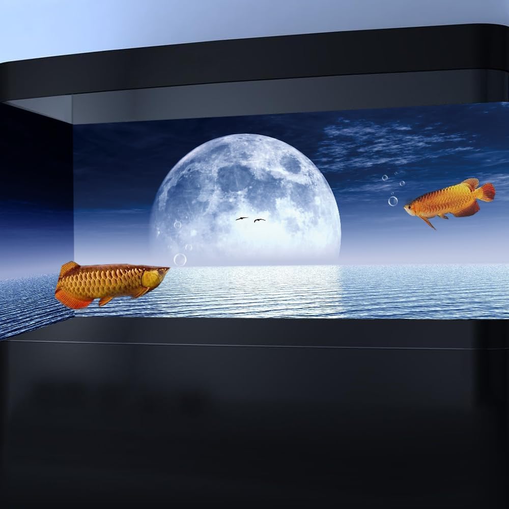 Moon Aquarium Background,Cool Sea Galaxy Parallel Space Themed Fish Tank Background, Cool Terrarium Background 36X20IN with 8 EVA Double-Sided Tape