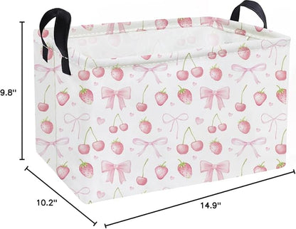 Essme Rectangular Kids Baskets, Girls Storage Basket Pink Bins - Image 2