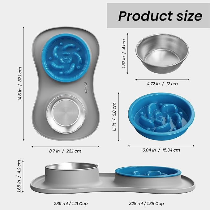 YINEYA 3 in 1 Slow Feeder Dog Bowls & Stainless Steel Food and Water Bowl - Image 4