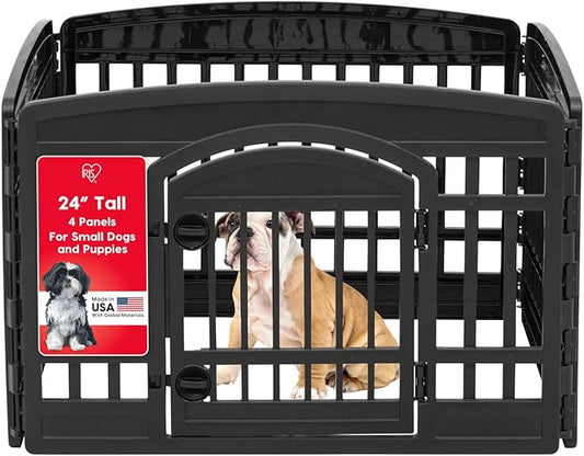 IRIS USA Dog Playpen with Door, 24” 4 Panel Pet Exercise Pen – Indoor Outdoor by IRISUSA