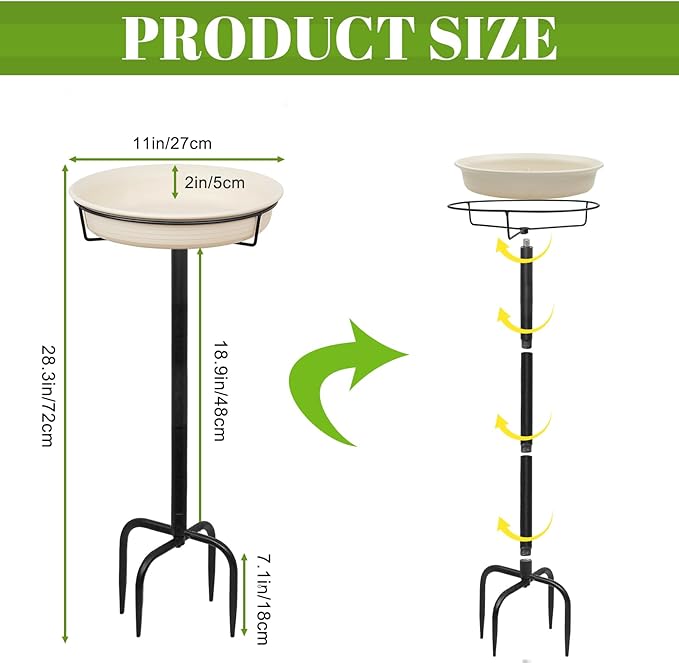 Bird Baths for Outdoors Heavy Duty, 35.5in Detachable Birdbaths for The Garden - Image 2