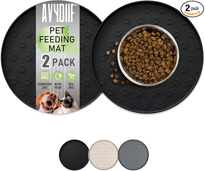 Pet Feeding Mats for Food and Water, Waterproof Anti-Slip Placemats for Dog Cat by AVYDIIF