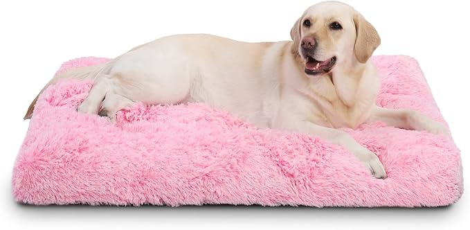 Vonabem XL Dog Bed Large Crate Pad, Washable Pink Pet Beds, Deluxe Plush Soft by Loveforfurrykids
