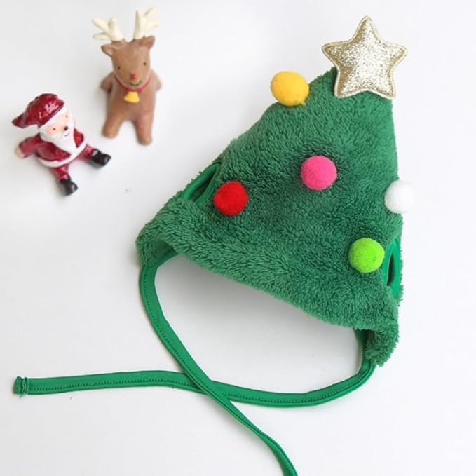 Christmas Tree Headwear Hat for Pet Decorations Star Pompoms Christmas Dog - Image 3