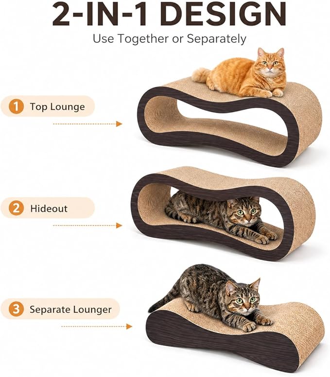 2 in 1 Large Cardboard Cat Scratcher Lounger，Cat Scratching Board - Image 2
