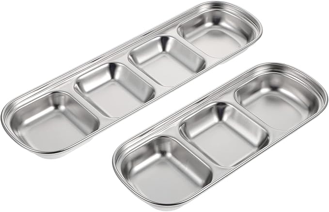 VILLCASE Stainless Steel Pet Feeding Tray 3-Compartment Multi-Grid Fodder Plate by VILLCASE