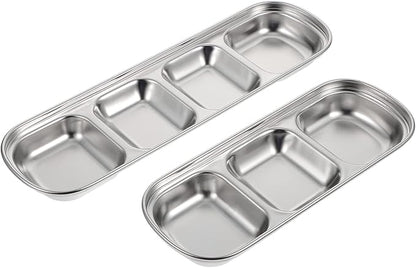 VILLCASE Stainless Steel Pet Feeding Tray 3-Compartment Multi-Grid Fodder Plate by VILLCASE