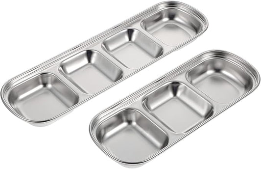 VILLCASE Stainless Steel Pet Feeding Tray 3-Compartment Multi-Grid Fodder Plate by VILLCASE