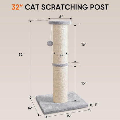 PAWSCRAT Cat Scratching Post 32" Tall, 5-Inch Diameter Natural Sisal Cat - Image 2