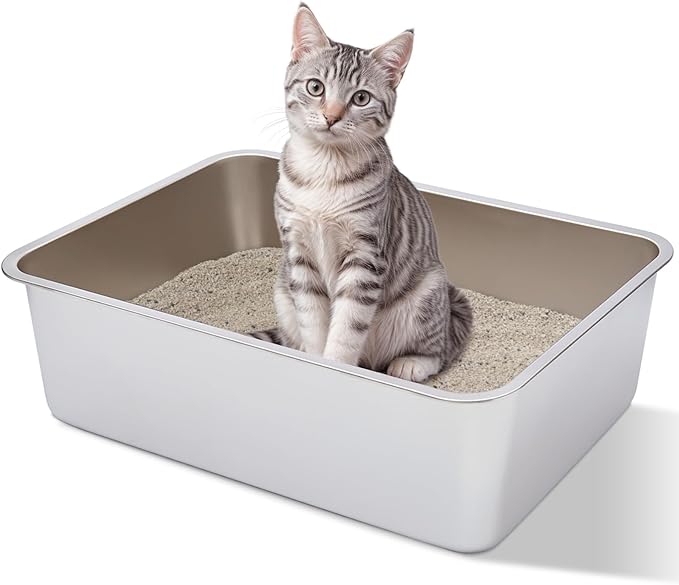 Stainless Steel Litter Box, 17.7"x13.8"x6" Medium to Large Metal Litter Box by Futam