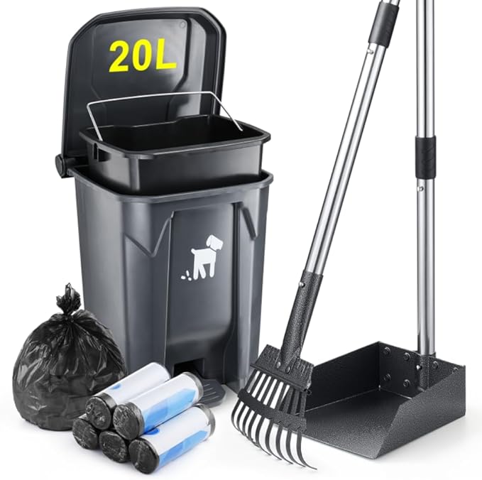 Dog Pooper Scooper, Dog Poop Trash Can Set by Biubiucat