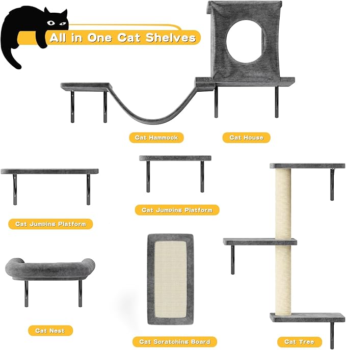 NUNU LAB Wall Mounted Cat Climber Set, Scratcher Board and Hammock, Shelves - Image 5