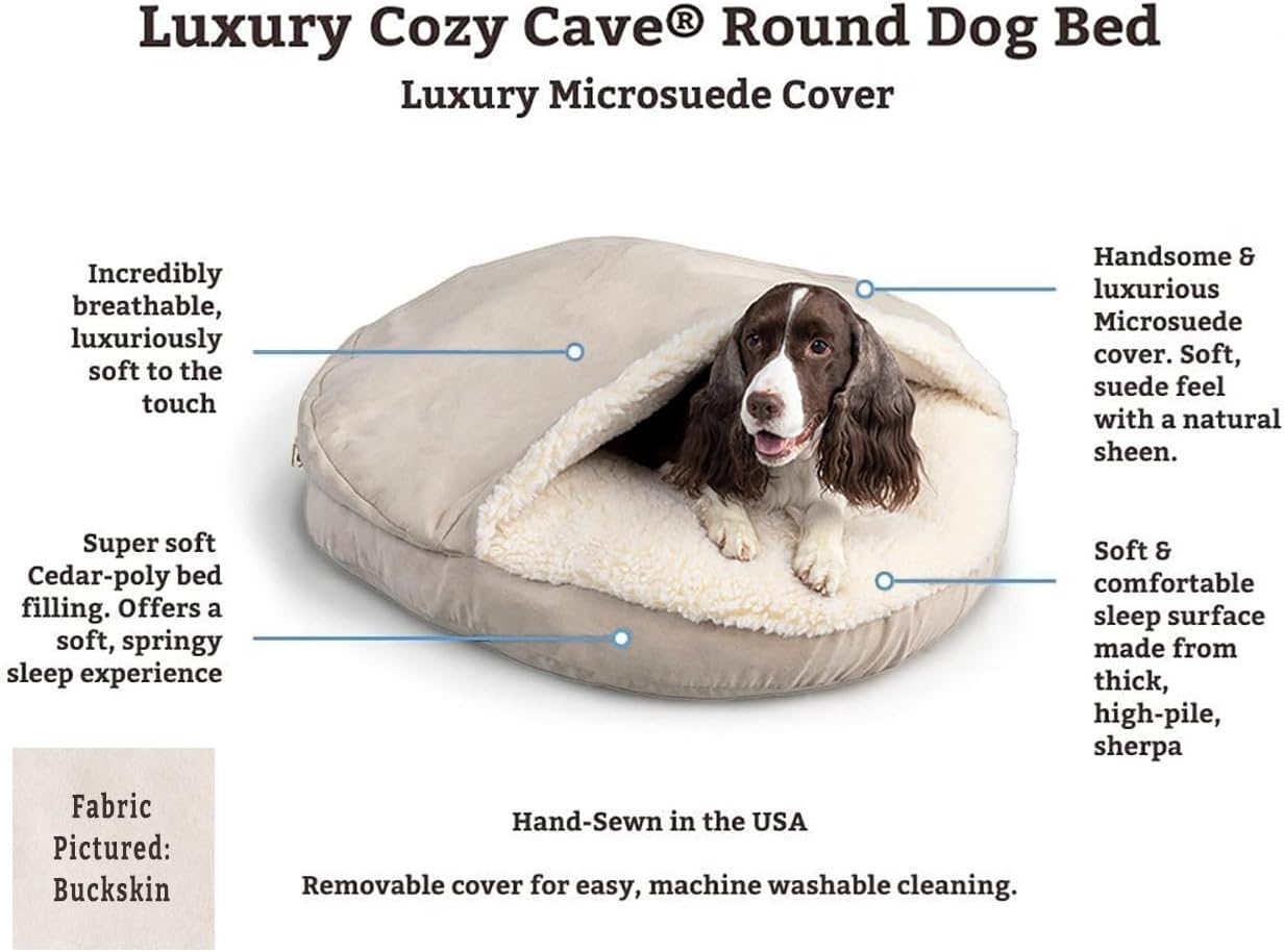 Snoozer Luxury Cozy Cave Dog Bed - Indoor Dog Bed with Cover Cave, Covered Calming Burrow for Medium & Large Sized Pets with Blanket Attached, Enclosed, Washable - XL, Pedigree Denim