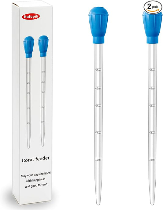 2 Pieces Long Pipette for Fish Tank Coral Food Feeder Long Syringe Reef Coral by Hufopik