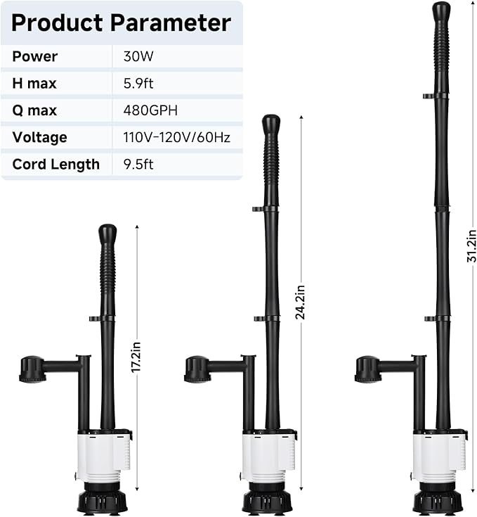 AQQA Electric Aquarium Gravel Cleaner, 8-in-1 Fish Tank Vacuum, Water Changer - Image 6