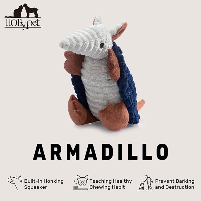 Hollypet Plush Dog Squeaky Toy Stuffed Armadillo Animal Pet Puppy Chew Toys - Image 4