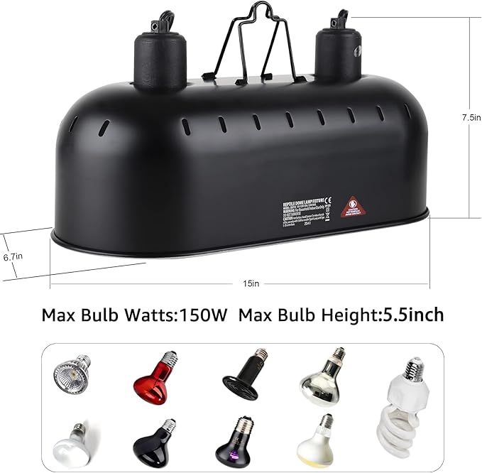 DXOPHIEX 15 inch Dual Reptile Light Fixture, Max 150W Dual Reptile Heat Lamp - Image 3