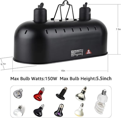 DXOPHIEX 15 inch Dual Reptile Light Fixture, Max 150W Reptile Heat Lamp - Image 5
