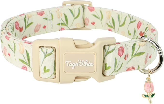 Dog Collar with Tulip Patterns, Spring Summer Collection Dog Collar with by Unknown