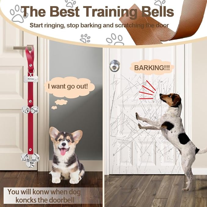 Leather Dog Bells, Puppy Potty Training Bell Dog Doorbell Potty Train Dog Bell - Image 6