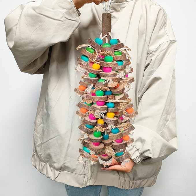 Extra Large Bird Parrot Toys- 19.7 inch Multicolored Natural Wooden Block - Image 7