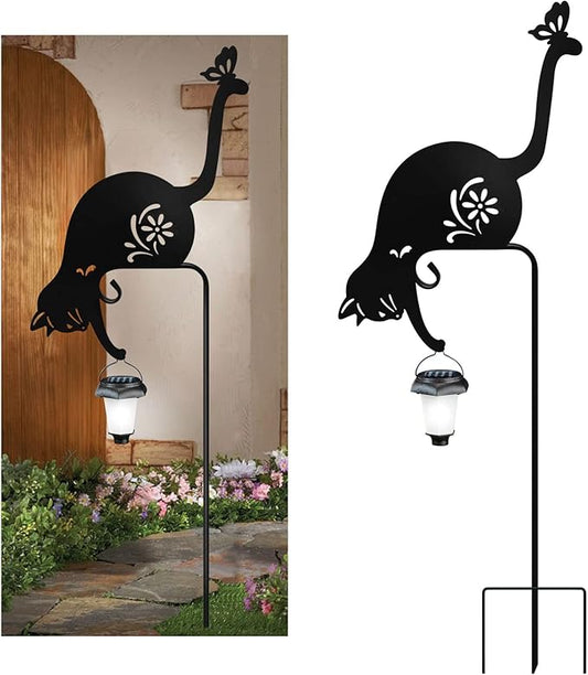 Cat Holding Solar Lantern Garden Stakes Outdoor Metal Cat Stakes Decorative by YY-Ladybug
