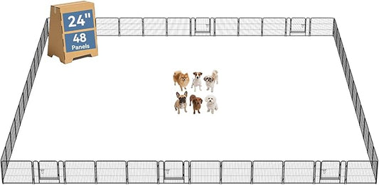 DUMOS Dog Playpen Indoor, Metal 24 Inch 48 Panels Foldable Pet Fence by DumosLifestyle