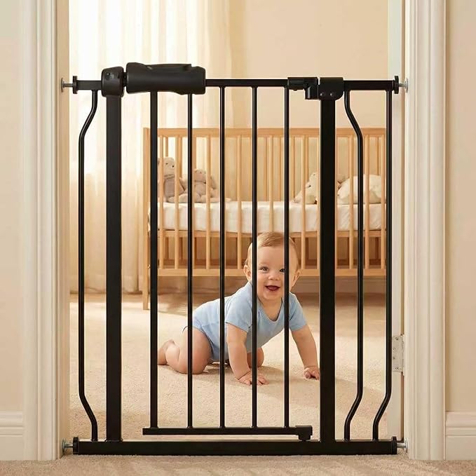 Narrow Walk Through Baby Gate 24.02-29.13 Inch Wide Auto Close Tension Black by COSENDBABYGATE