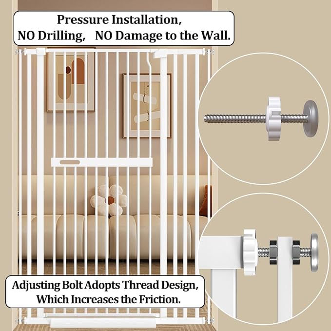 WAOWAO 71" Extra Tall Cat Pet Gate 29.92-61.42" Wide Pressure Mounted Walk - Image 7