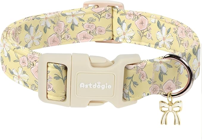 Spring Summer Dog Collar with Pink White Flowers, Adjustable Cotton Puppy by Unknown