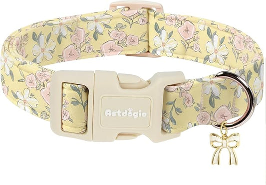 Spring Summer Dog Collar with Pink White Flowers, Adjustable Cotton Puppy by Unknown