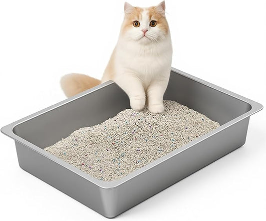 Kirecoo Stainless Steel Litter Box, Large Low Entry Metal Cat Pan Box, Indoor by Kirecoo