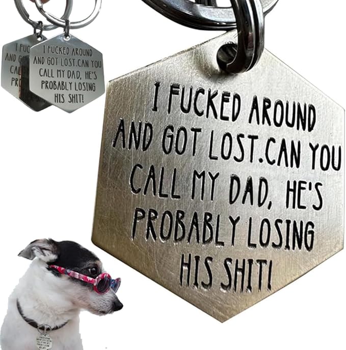 Funny Dog Tags, Stainless Steel Funny Pet Tag, Deeply Engraved Dog Collar Tag by Unknown