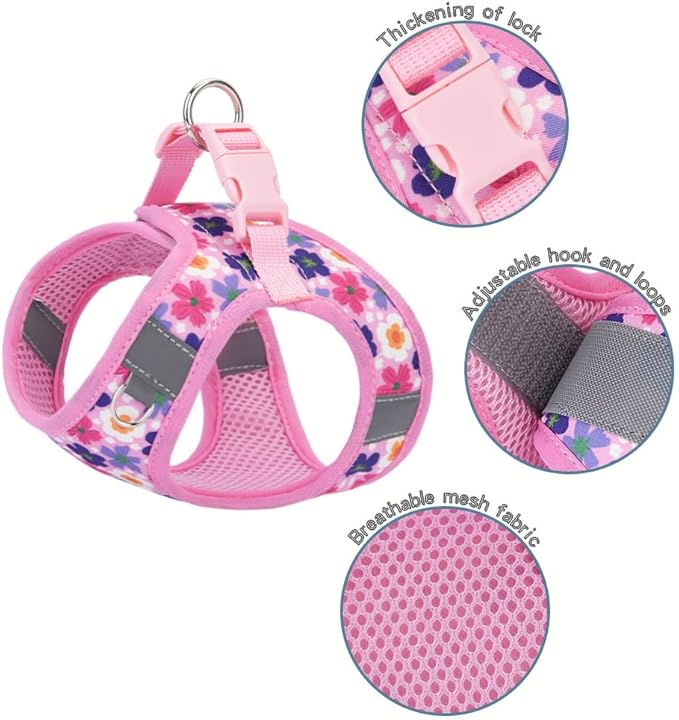 Step in Dog Harness and Leash Set, Flower Adjustable Easy Walk Puppy Harnesses - Image 2