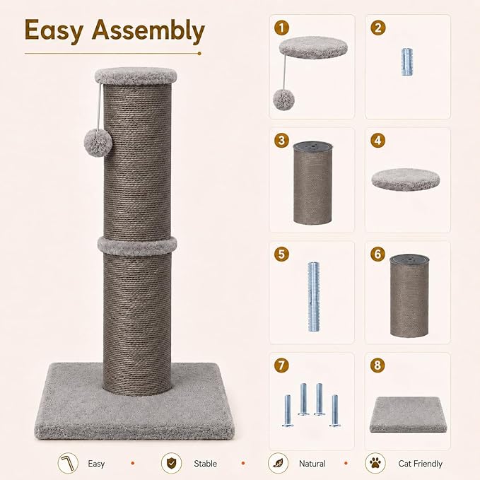 PAWSCRAT Cat Scratching Post 32 Inch High, 5.5 Inch Large Diameter Natural - Image 7