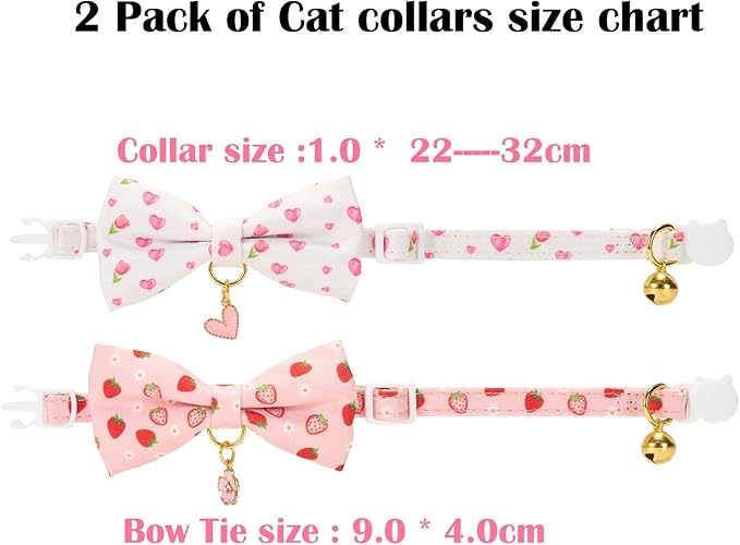2 Pack Cat Collars, Removable Bowtie, Safety Breakaway Clasp, Adjustable - Image 3