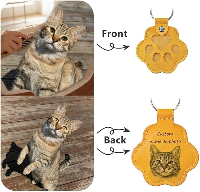 Custom Pet Photo, Paw Shape Leather - Image 3